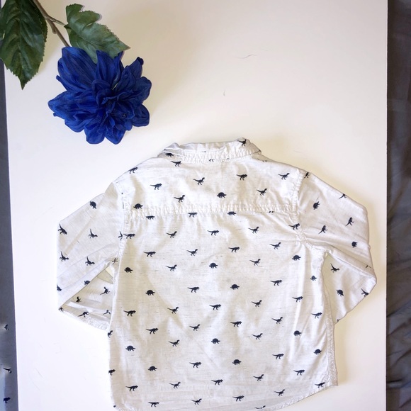 GYMBOREE 3T LONG SLEEVE BUTTON DOWN OFF WHITE DINO - Picture 6 of 6